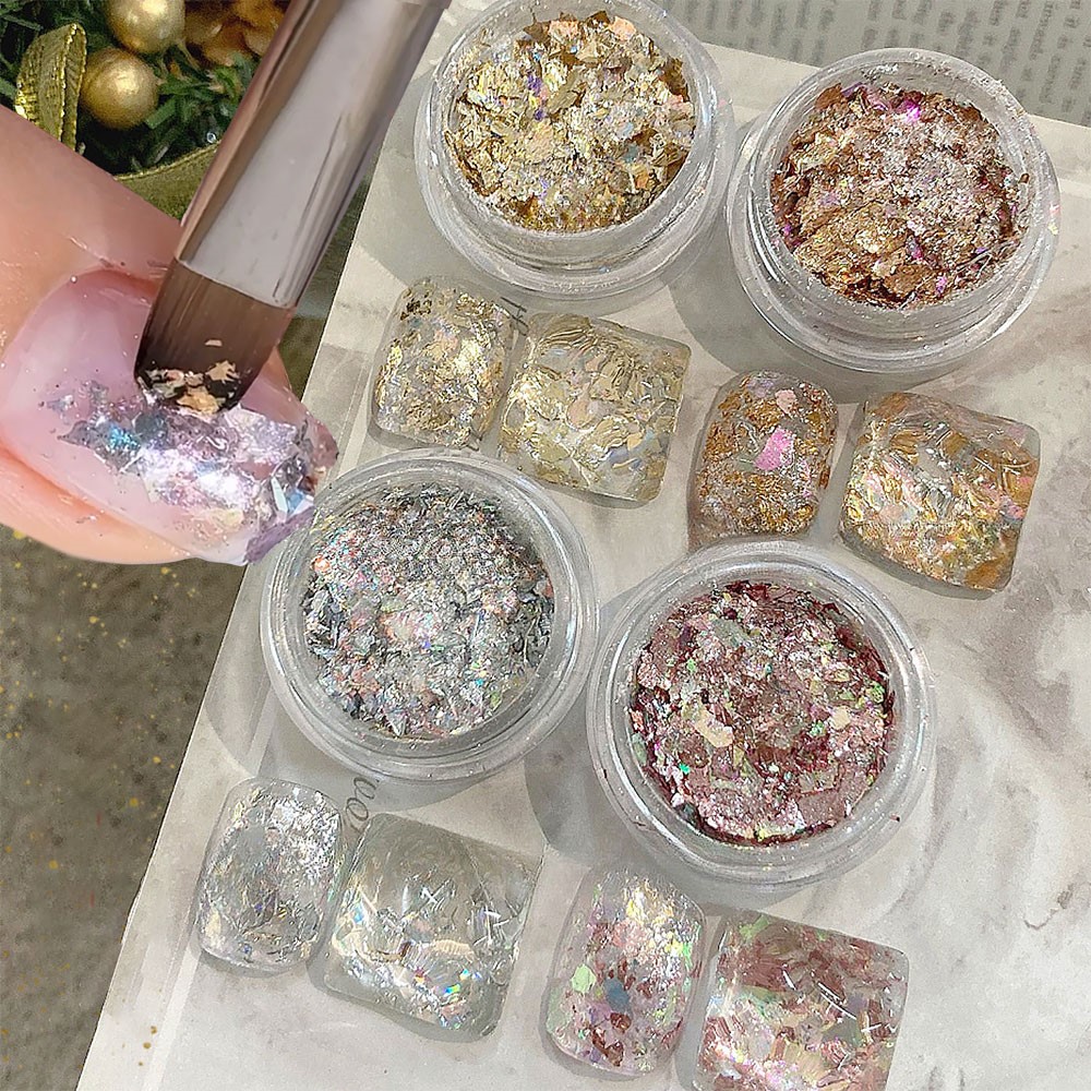 Gold Foil Flakes - 4 kavanoz Sparkly Altın Gümüş Folyo
