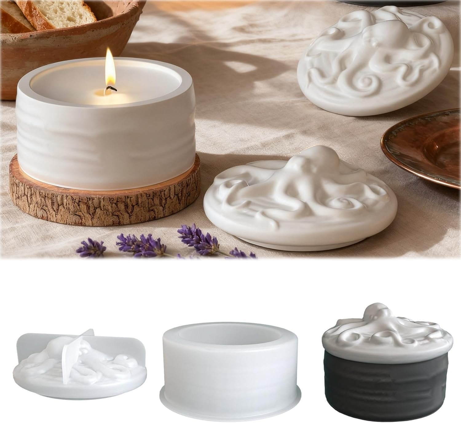 Resin Ocean Wave Mold - Ahtapot Kapaklı Mum Kavanozu Silikon Kalıp