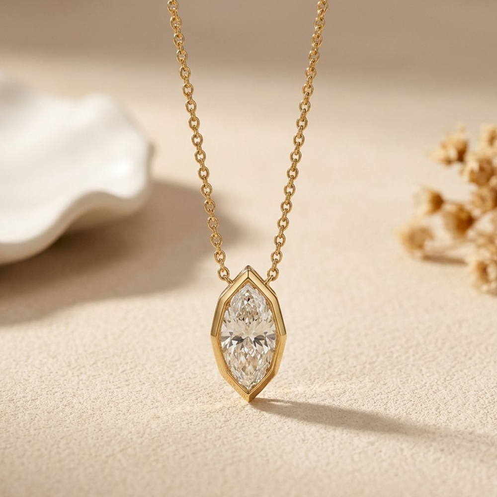 EWYA 3CT Markiz Kesim Mozanit  - Bezels Set Pendant incelemesi ve fiyatı